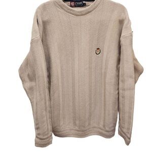 Vintage Chaps Ralph Lauren Hand Framed Herringbon Knit Mens Sweater Size XL Oatm